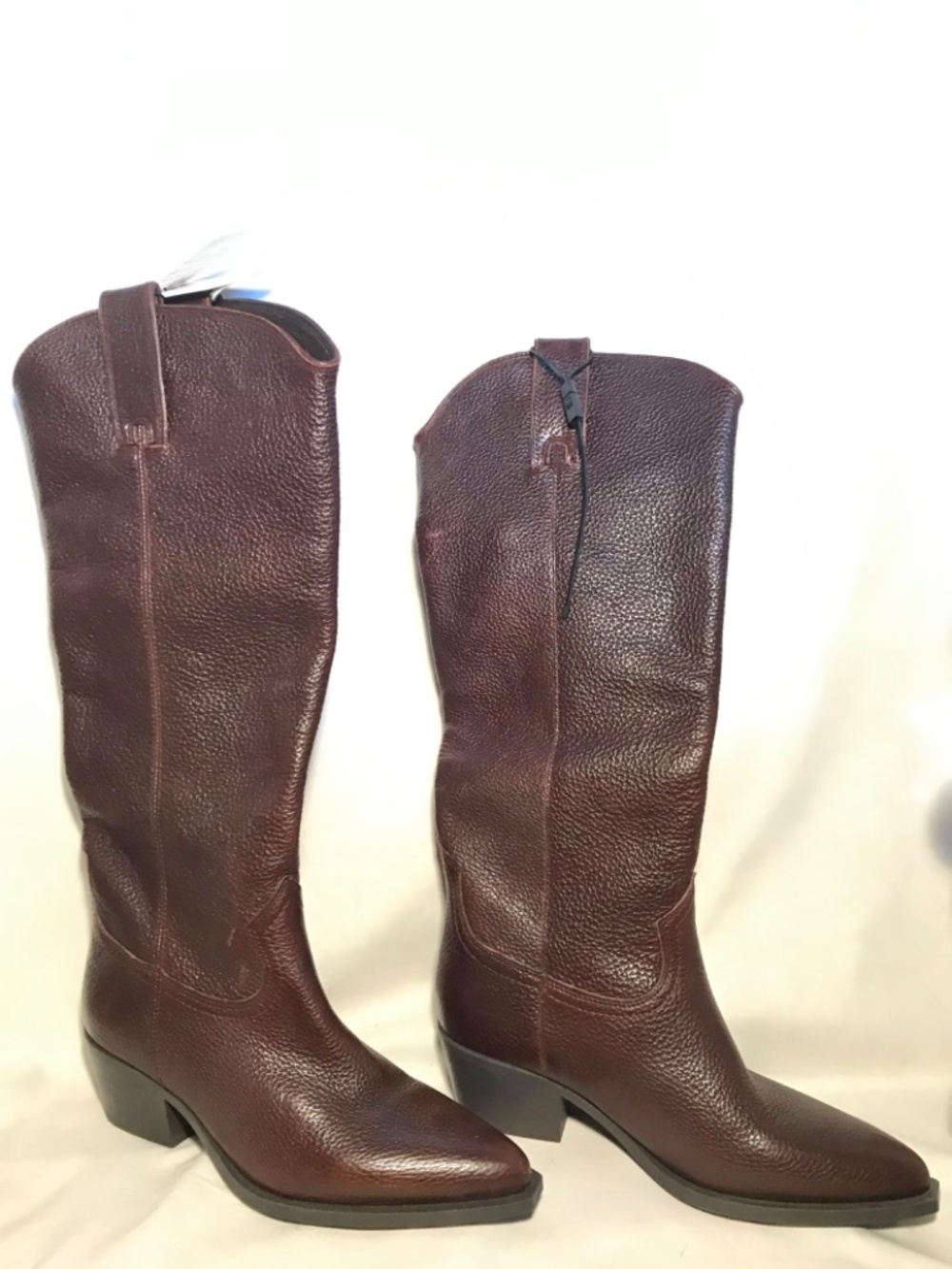 Zara Leather Hight Boots Textured Brown Mid Heel Pointed Toe Pull On Size: 6 1/2 - Picture 6 of 16